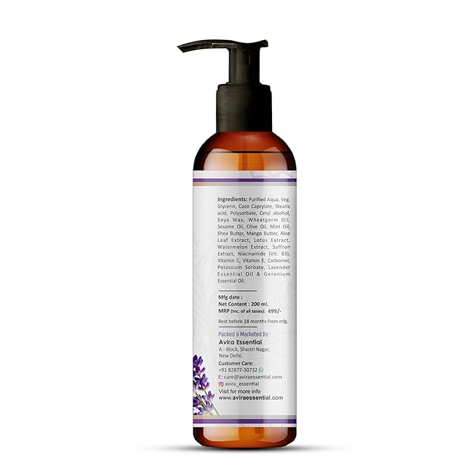 Avira Essential French Lavender Body Milk Lotion With Shea Butter & Niacinamide | Deeply Nourishes and Moisturizes the Skin | All Skin Types | Organic 100% Vegan Body Lotion- 200 ml (set of 3)